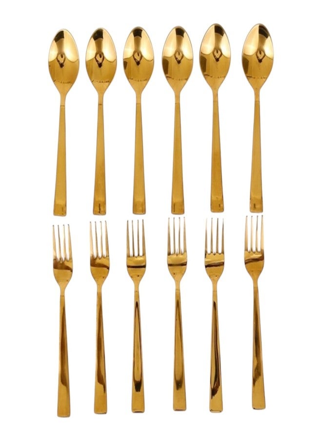Exclusivish Cutlery Set for Dining Table (Set of 12, Stainless Steel PVD Gold Spoons - 6 & Forks - 6), Kitchen Utensils, 100% Food Grade, Non-Toxic, Anti-Rust, Dishwasher Safe, Ideal Gifting Set - Image 1